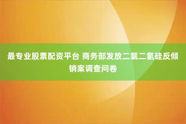 最专业股票配资平台 商务部发放二氯二氢硅反倾销案调查问卷